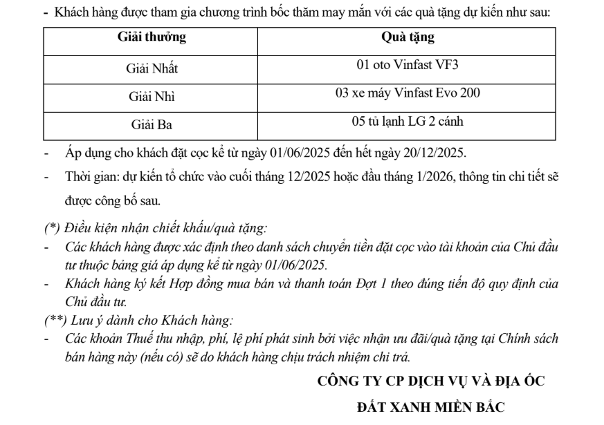 Chương trình bốc thăm may mắn của dự án BenHill