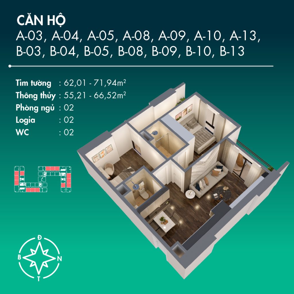 Thiết kế căn hộ 2PN chung cư BenHill Thuận An