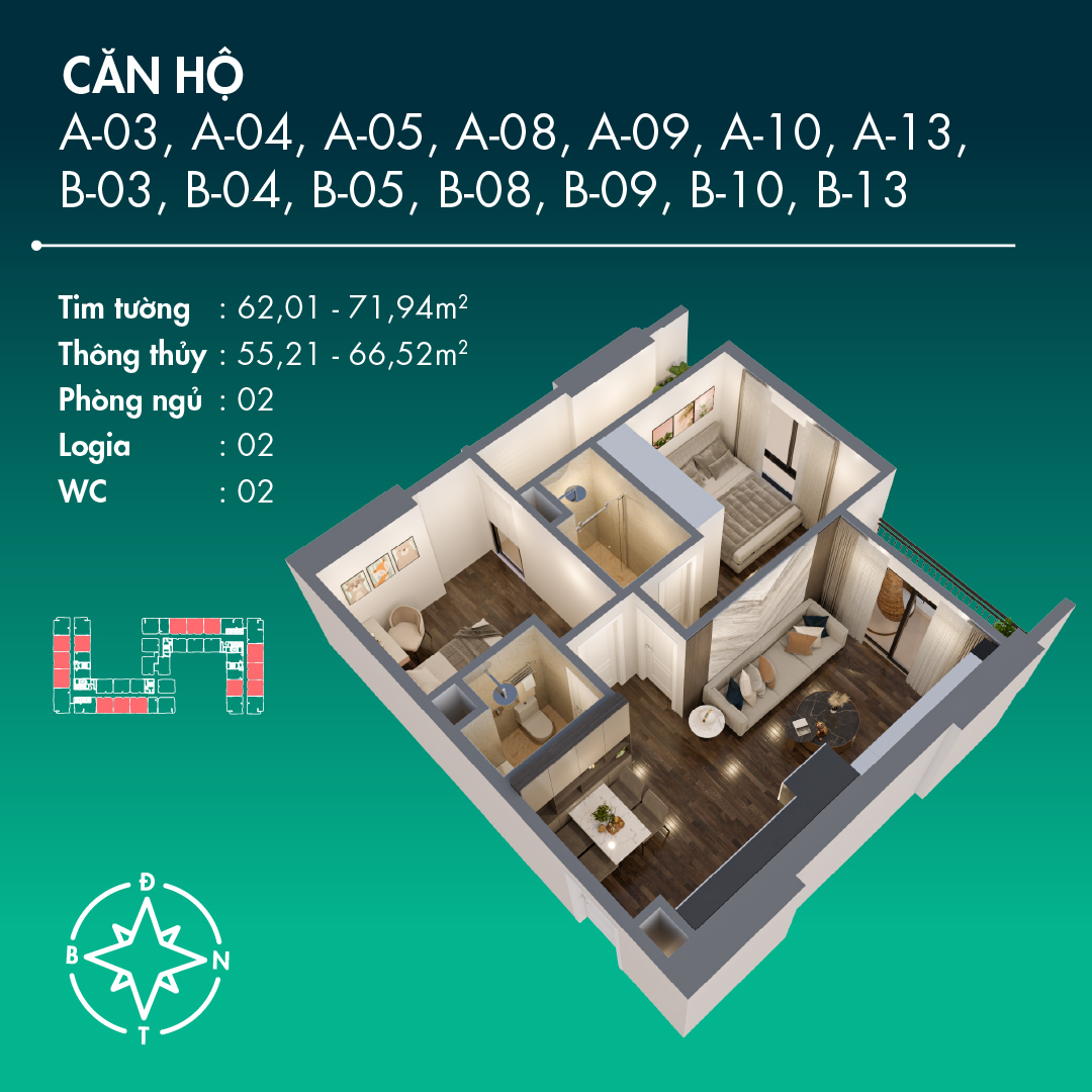 Thiết kế căn hộ 2PN chung cư BenHill Thuận An